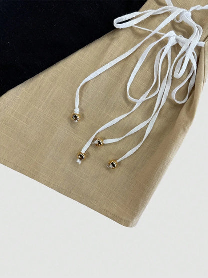 Two-Tone Wrap Cami Dress with Side Tie Detail - -