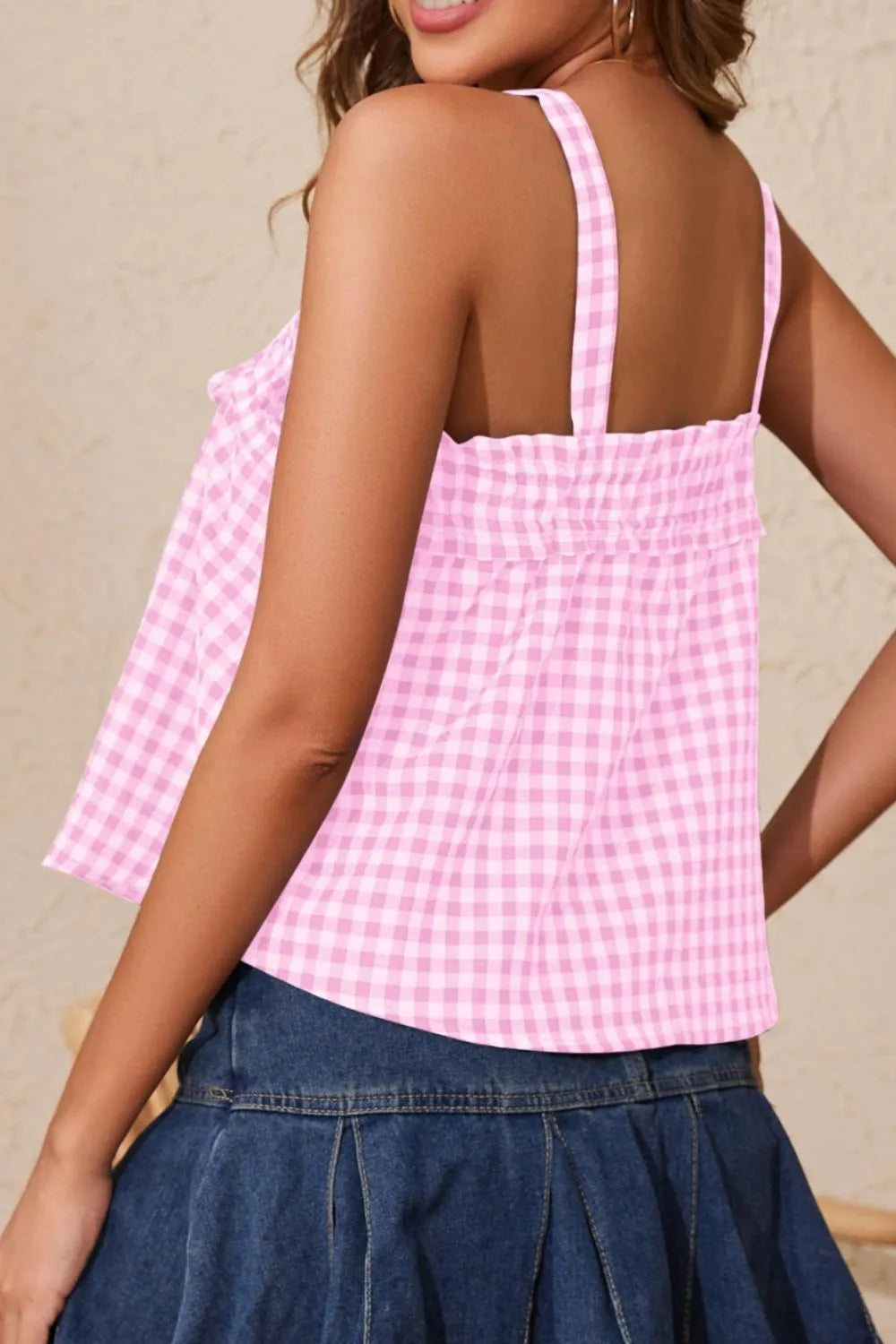 Tied Front Textured Square Neck Cami - - Top