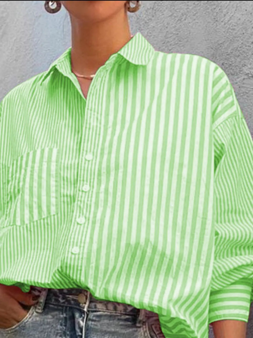 Striped Button Down Long Sleeve Shirt - -