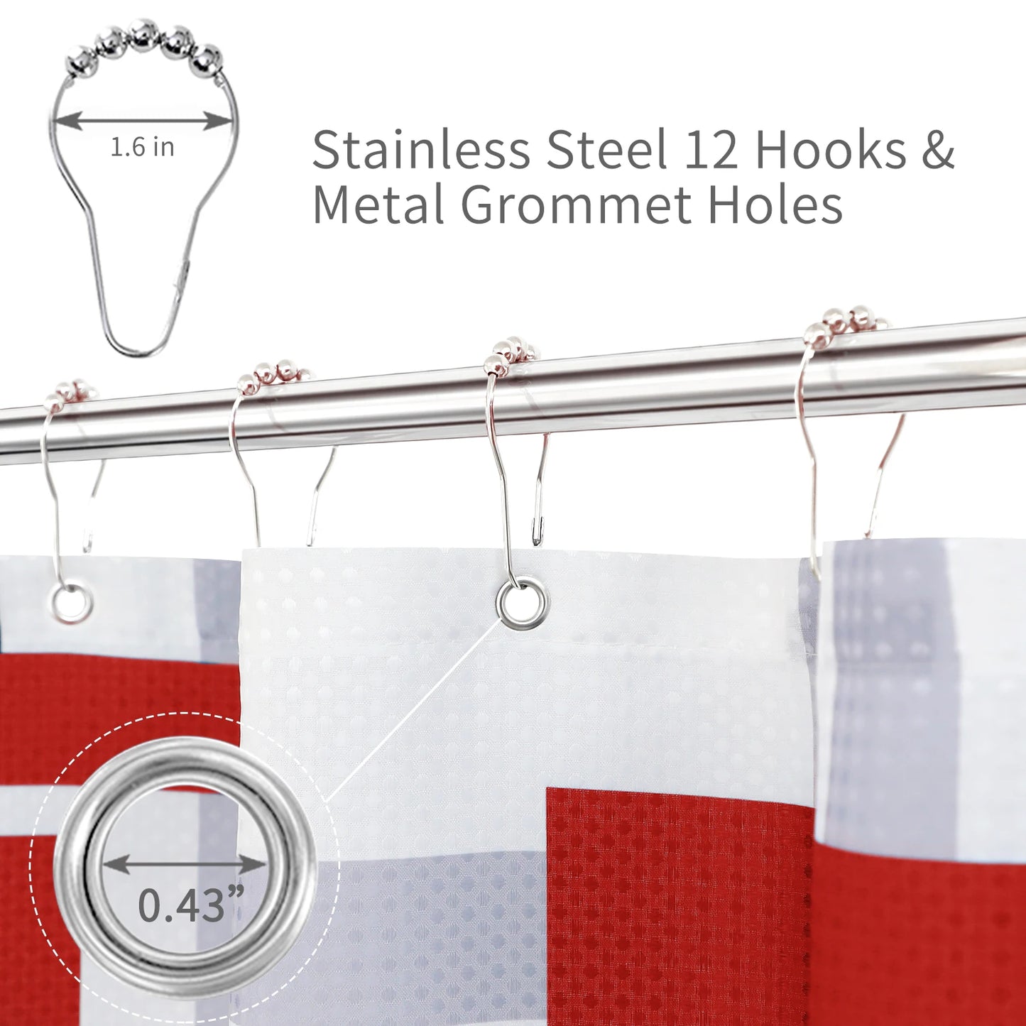 72*72inch Red Color Shower Curtain With Rustproof Metal Grommet and Hooks