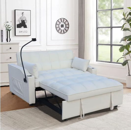 Modern Velvet Double Sofa Bed With Pull-out Bed 3-in-1 Convertible Sofa Bed - Beige - sofa bed