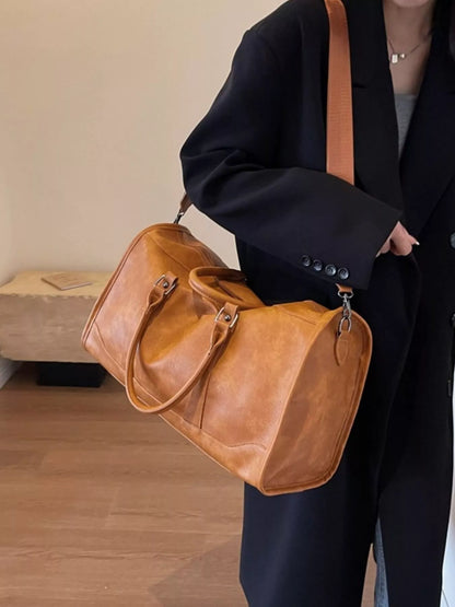Vintage Leather Duffle Bag - -