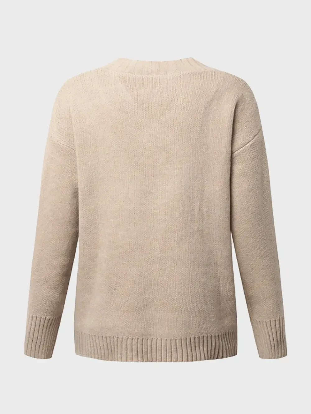 V-Neck Long Sleeve Knit Top - -
