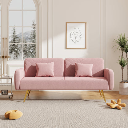 70.47" Pink Fabric Double Sofa with Split Backrest and Two Throw Pillows- V.I.P Digital Presence- {{Product type}}