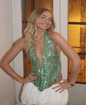 Sequin V-Halter Top - Green Large - halter top
