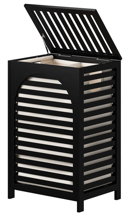 Bamboo Wood Laundry Basket with Lid 85L - Black - laundry basket