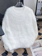 Men's Fluffy Knit Pullover Sweater - White -