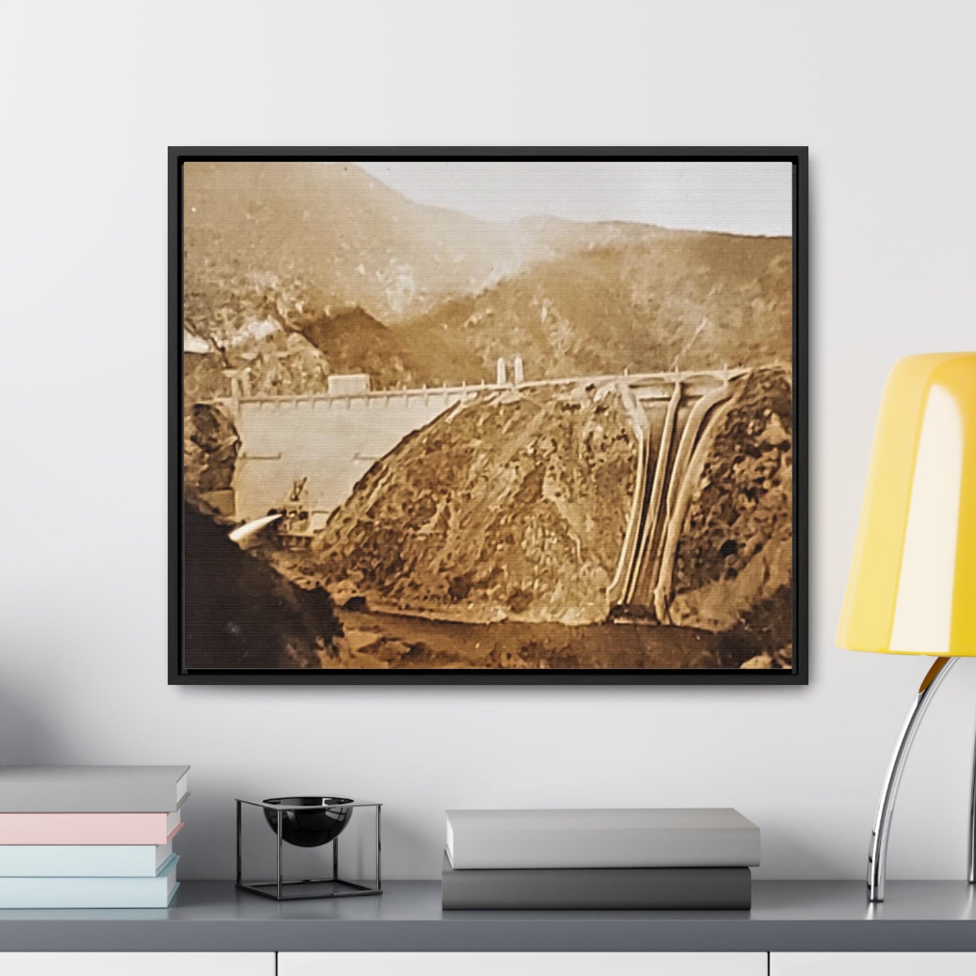Back View Morris Dam Spillway Gallery Canvas Wraps Horizontal Frame - 24″ x 20″ Black 1.25" - Canvas