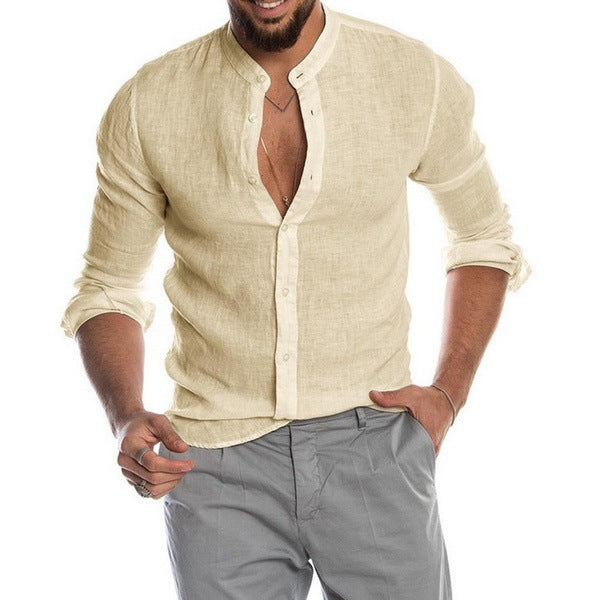 Men's Casual Blouse Cotton Linen Shirt Loose Tops Short Sleeve Shirt