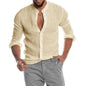 Men's Casual Blouse Cotton Linen Shirt Loose Tops Short Sleeve Shirt