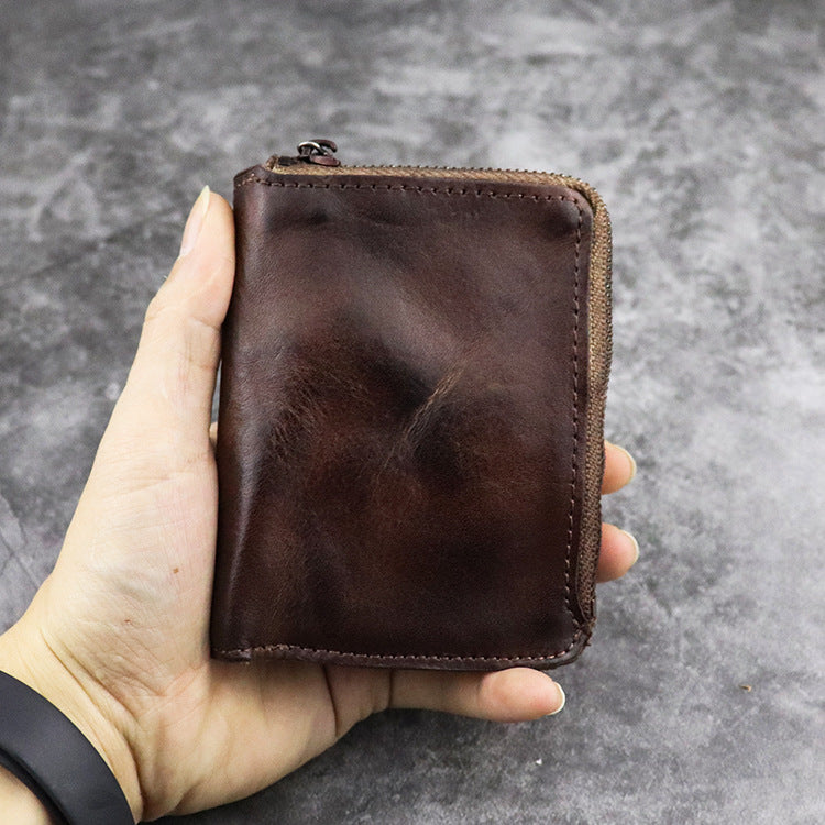 Vintage Retro Style Double Zipper Leather Wallet - - wallet