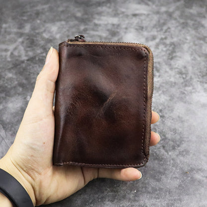 Vintage Retro Style Double Zipper Leather Wallet - - wallet