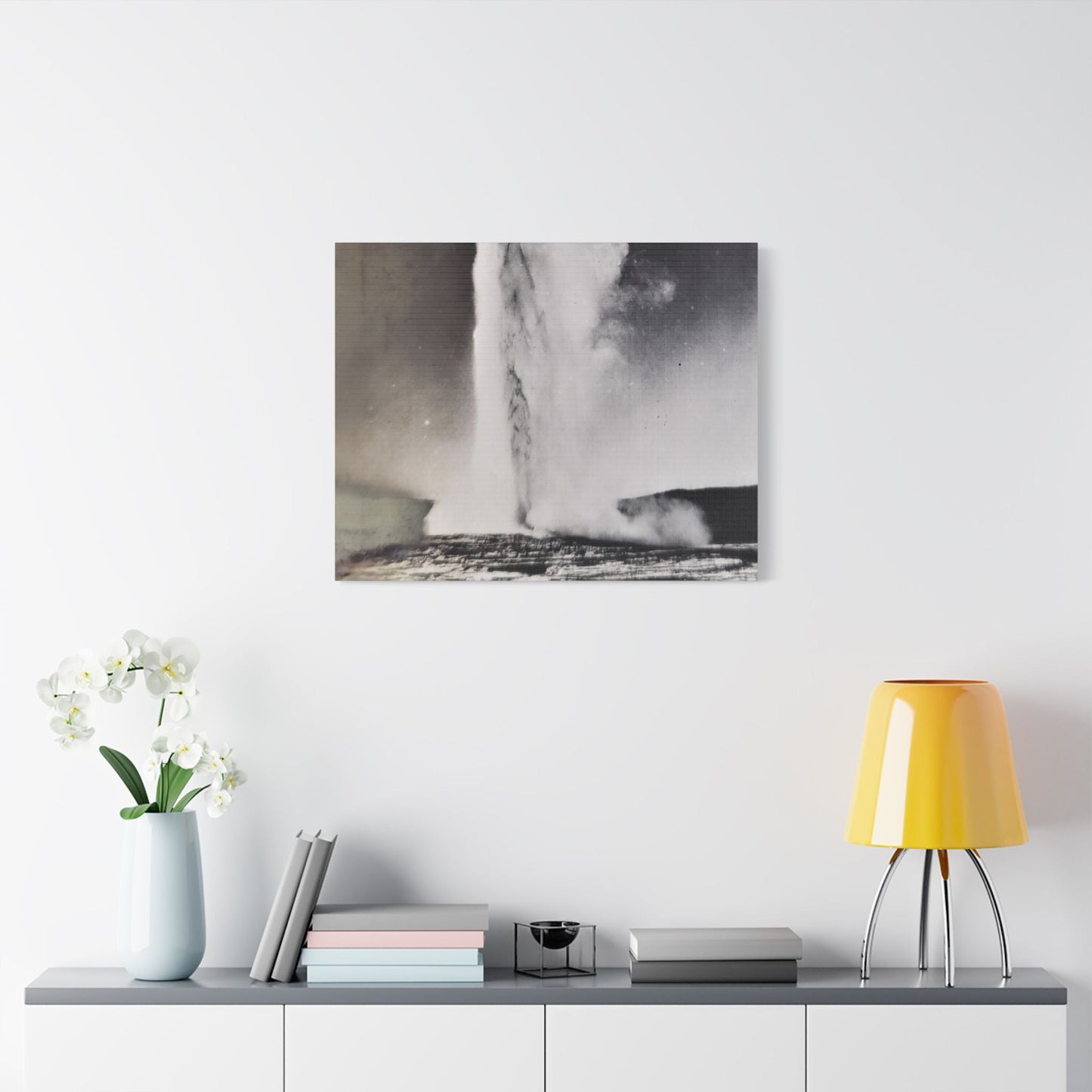 Old Faithful Geyser Yellowstone Satin Canvas Stretched 30" x 24" (Horizontal) 1.5"