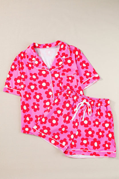 Flower Print Short Sleeve Shirt Pajamas Set- Wild and Free Boutique- {{Product type}}