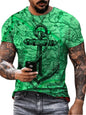 Men's Full Size Artistic Compass Graphic Round Neck T-Shirt Plus Size - Green -
