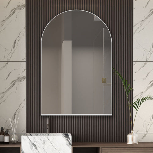 Vaulted Recessed Metal Frame Bathroom Wall Cabinet With Mirror And Adjustable Shelf - - wall shelf