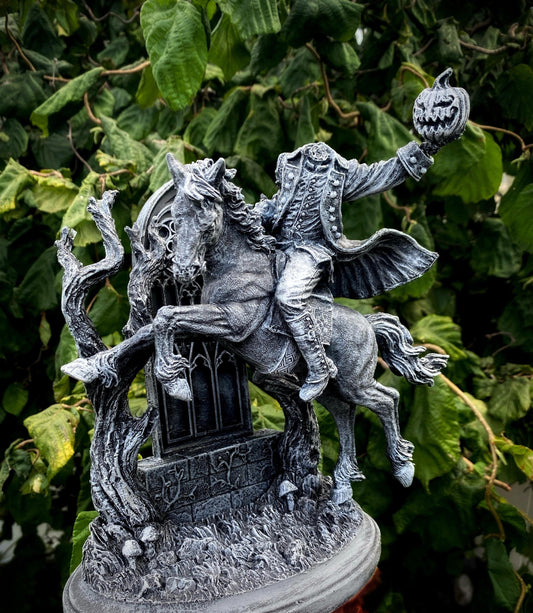 Headless Horseman Riding Statue, Hand Painted Resin Sculpture | Gothic Legend of Sleepy Hollow Figurine | Dark Folklore Art for Spooky Decor - -