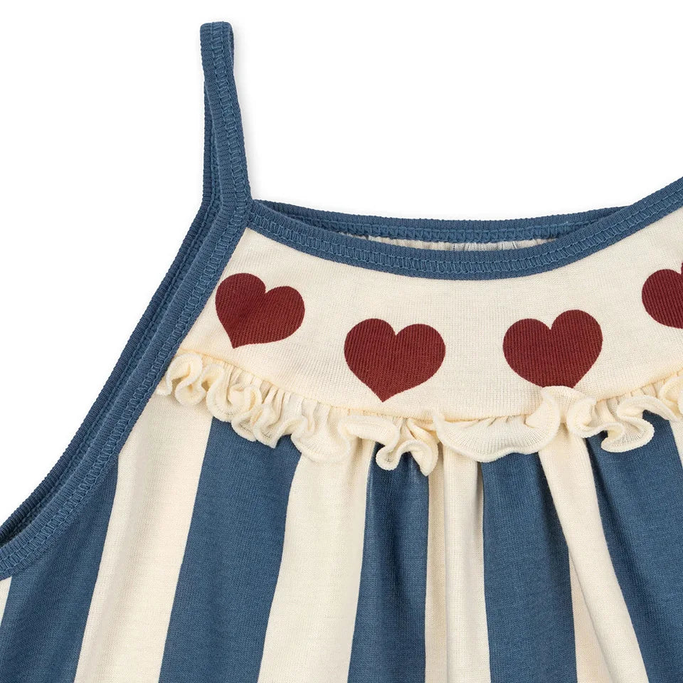 Blue Striped Sleeveless Dress and Camisole Shorts Sets