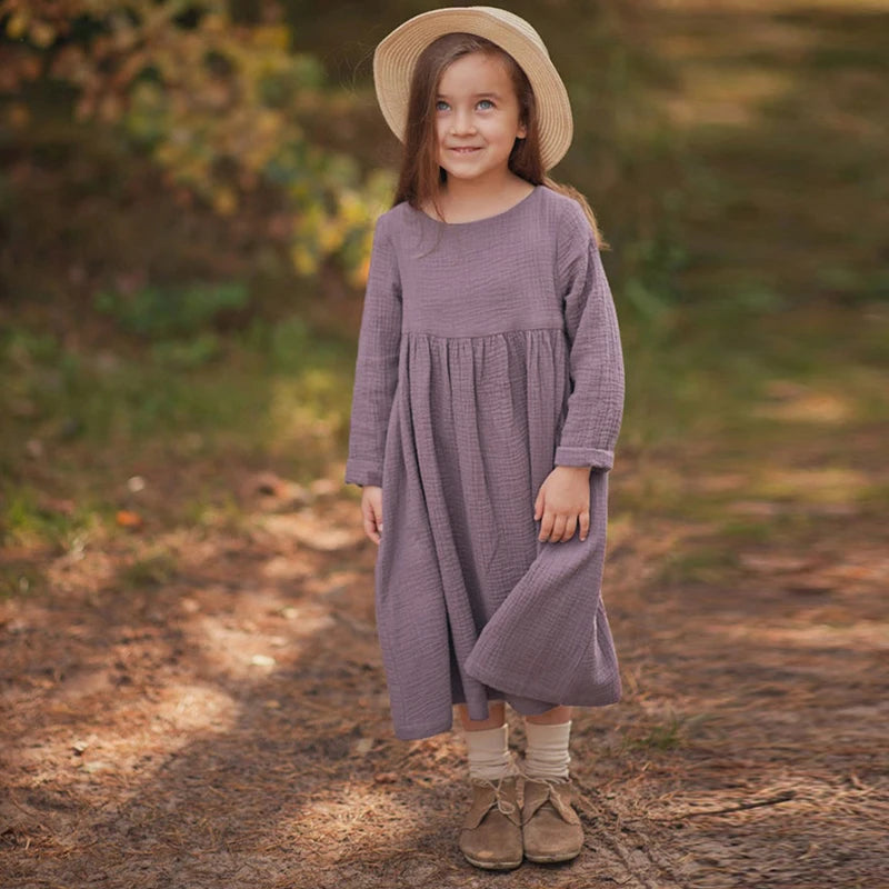 Cotton Girls Long Sleeve Button-Down Dress