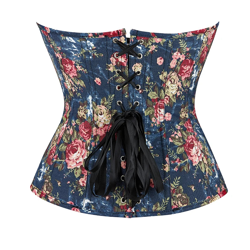 Beautiful Floral Print Corset Plastic Boned