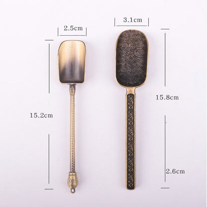 Carved Fu Character Auspicious Clouds Pattern Tea Shovels - - Tea Accessories