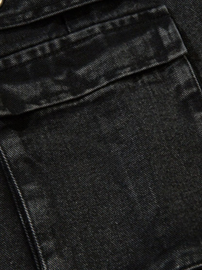 Men's Wide Leg Cargo Denim Jeans with Multi Pockets - -