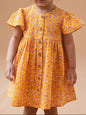 Children's Floral Print Button-Front Flutter Sleeve Dress - Tangerine -