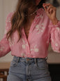 Flower Button Up Long Sleeve Shirt - Pink -