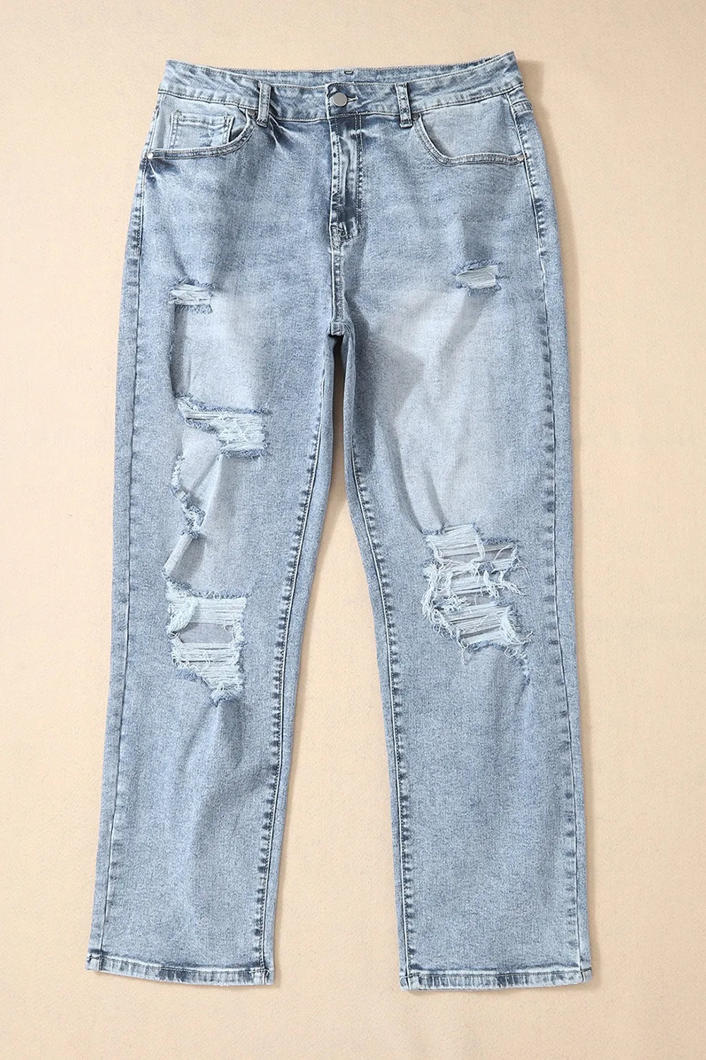 Distressed High Waist Jeans - -