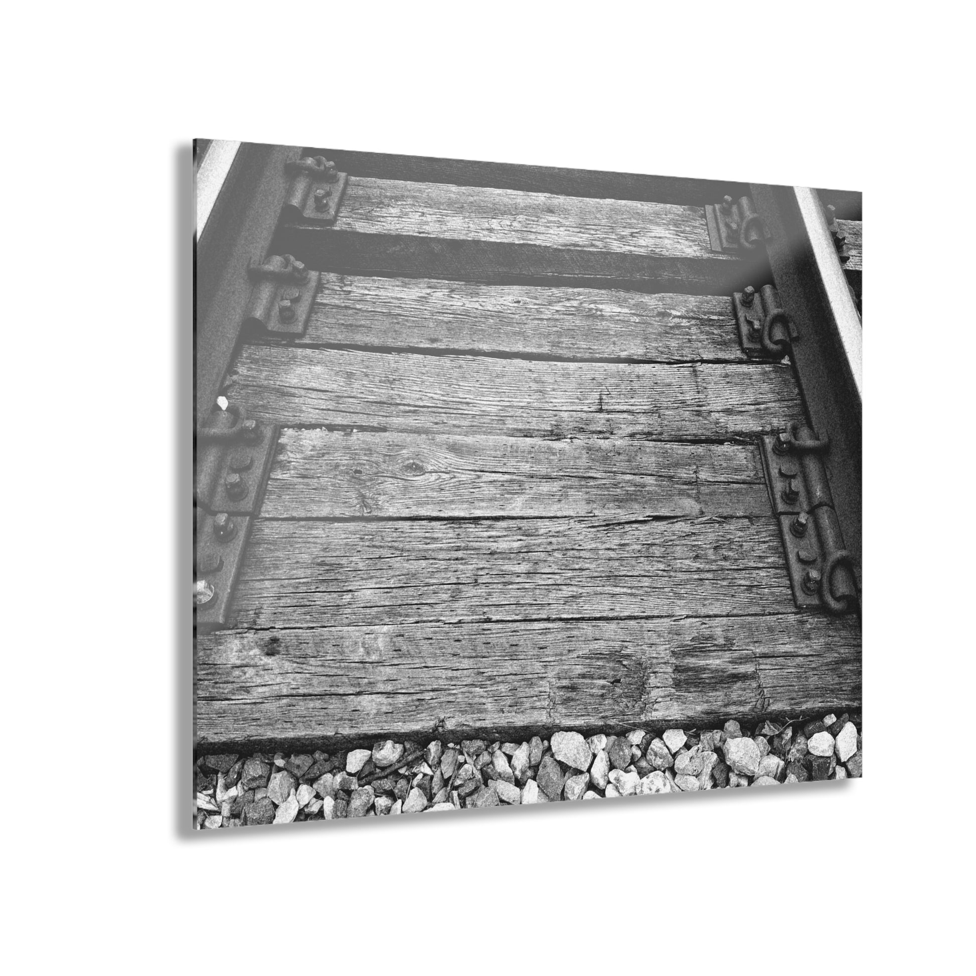 Railroad Track Black & White Acrylic Print — Vintage Track Photography Wall Art French Cleat Hanging - - Home Decor