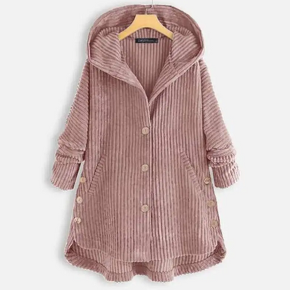 Loose Plus Size Retro Corduroy Coat - Pink XL - coat