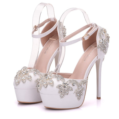 Elegant White Diamond Bridal Heels - -