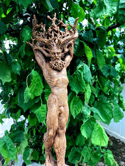 Green Man/ Cernunnos Hand Painted Resin Sculpture | Mythical Forest Creature Figurine | 15” Woodland God Altar Statue for Nature Lovers - -
