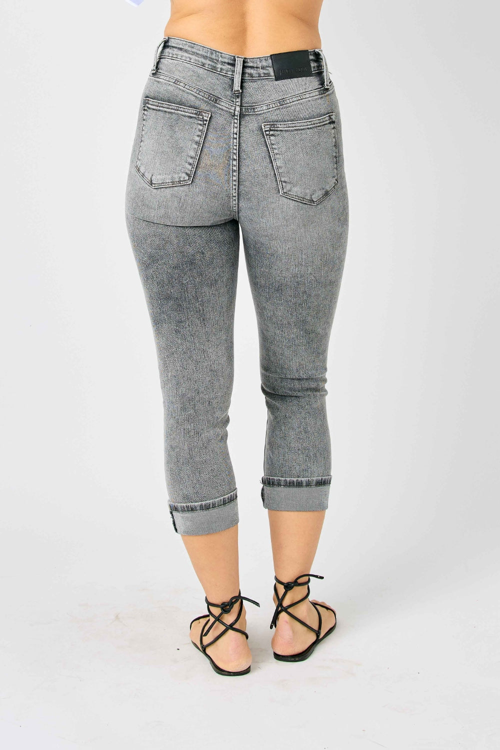 Judy Blue Sasha High Waist Cuffed Button Fly Gray Denim Capri Jeans - - jeans