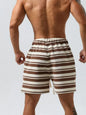 Men's Plus Size Drawstring Striped Shorts - Brown -