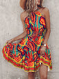 Paisley Print Halter Neck Mini Dress - Orange -
