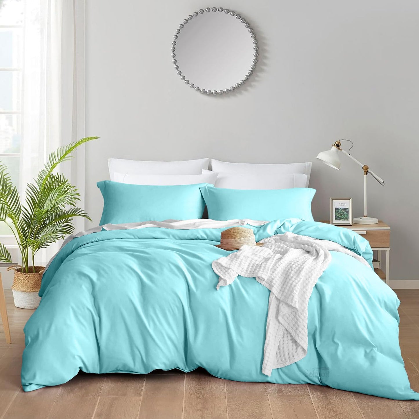 Oceanmist Blue 3-Piece Cotton Duvet Set Full/Queen - Aqua Blue Full Queen (90"x90") - duvet set