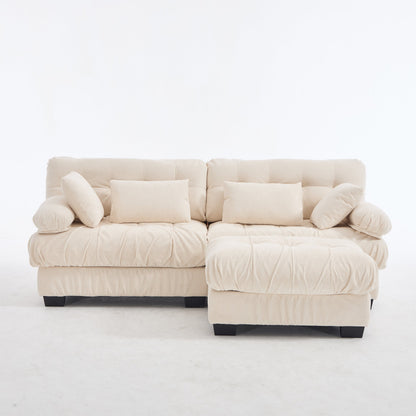 Sectional Sofa L-Shape Cloud Flannelette Beige 3 Seat 88 In 4 Pillows - - Sectional Sofas