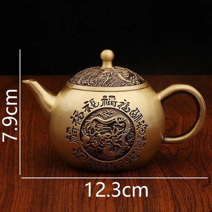 “Baifu” Dragon & Phoenix Brass Teapot – Chinese Gongfu Kettle & Ornament - Brass - Tea Pot