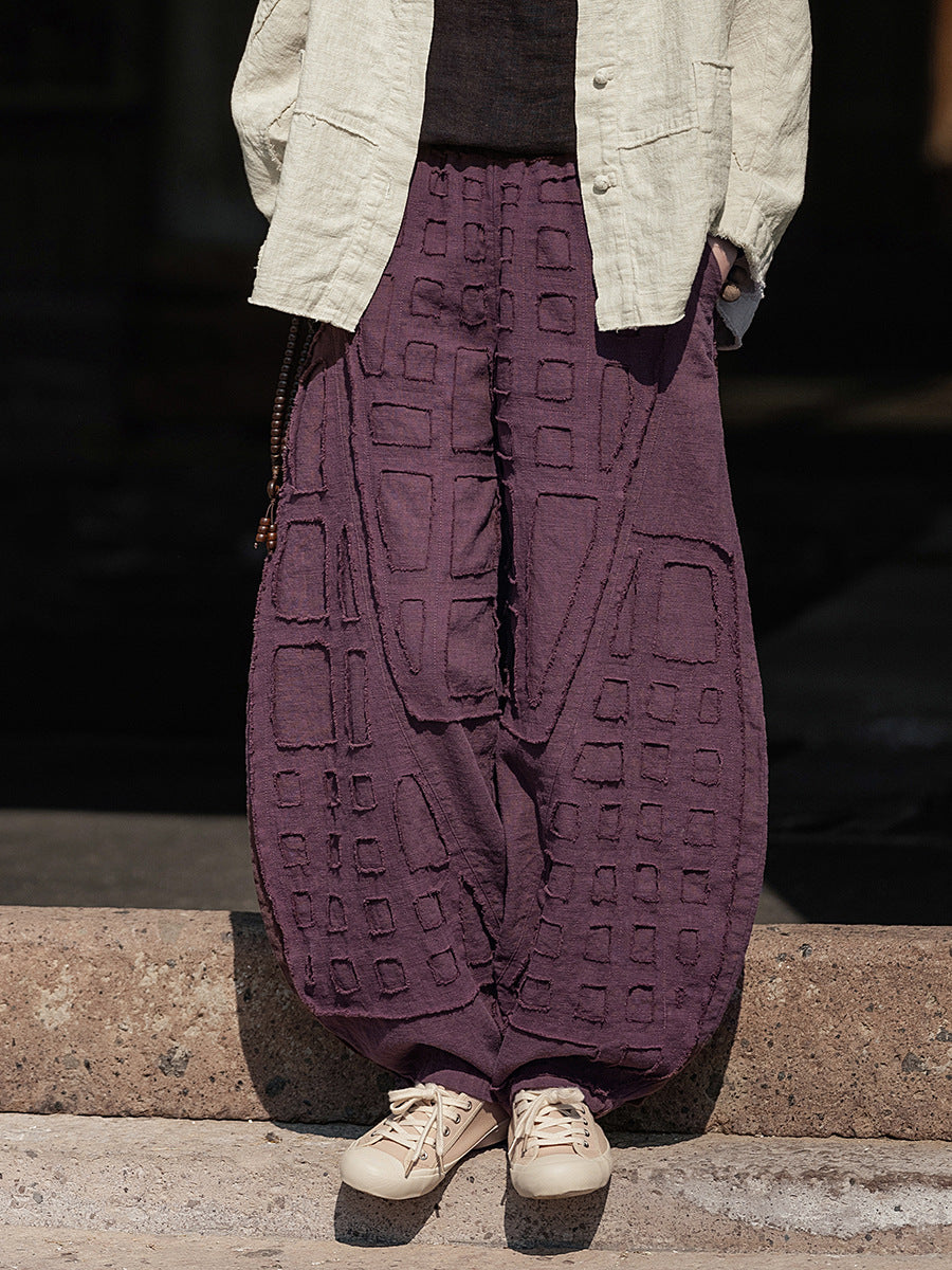 Raw-Edged Linen Meditation Bloomers – Natural Pants for Practice & Everyday Wear - Zen Purple Free Size - Pants