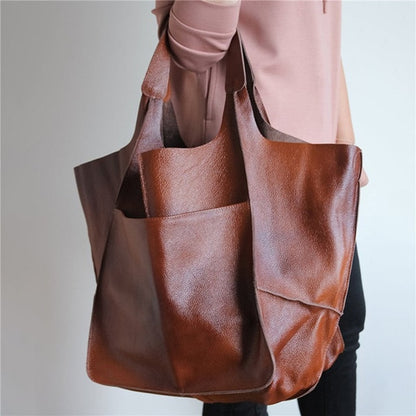 Leather Womens Shoulder Bag Soft Large Capacity - Brown 1 - handbag