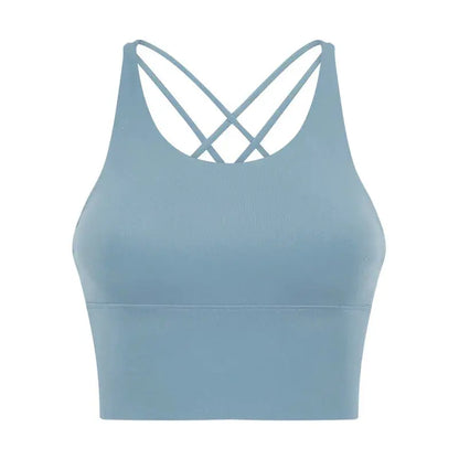 Comfort Full Support Padded Wire Free Cross Back Yoga Sports Bra Seamless ice blue