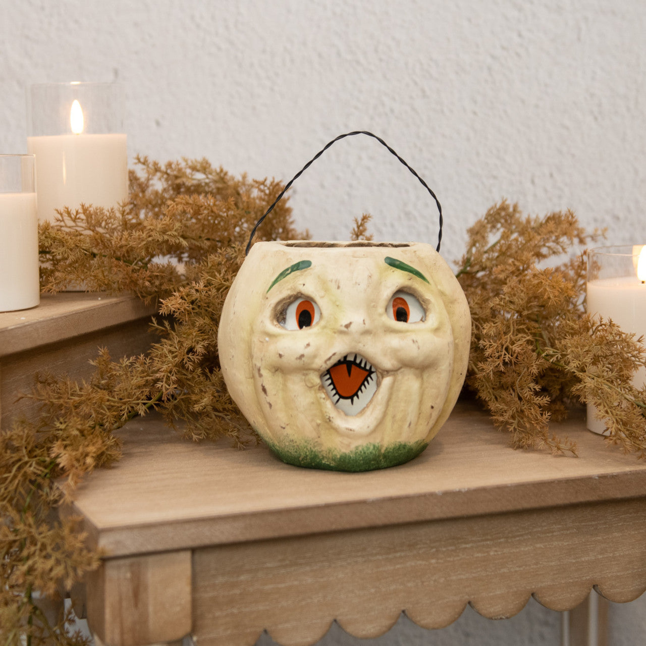 Vintage-Inspired White Resin Mache Jack-O-Lantern Choir Boy Candy Bucket - - Fall & Halloween