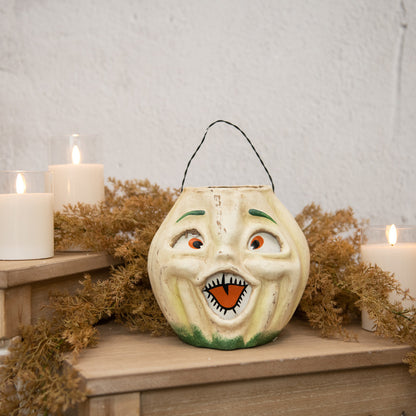 Vintage-Inspired White Resin Mache Jack-O-Lantern Choir Boy Candy Bucket - - Fall & Halloween