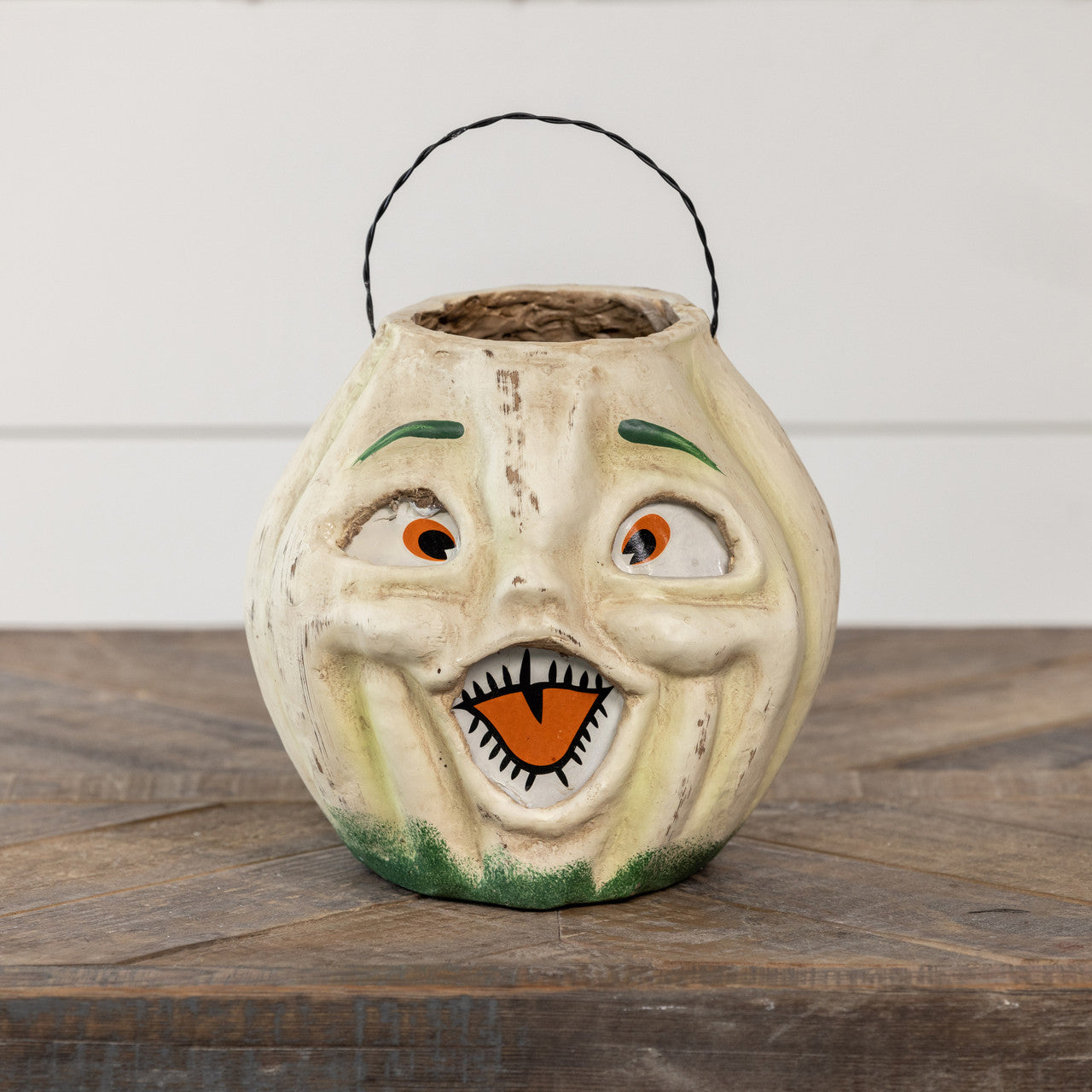 Vintage-Inspired White Resin Mache Jack-O-Lantern Choir Boy Candy Bucket - Large - Fall & Halloween