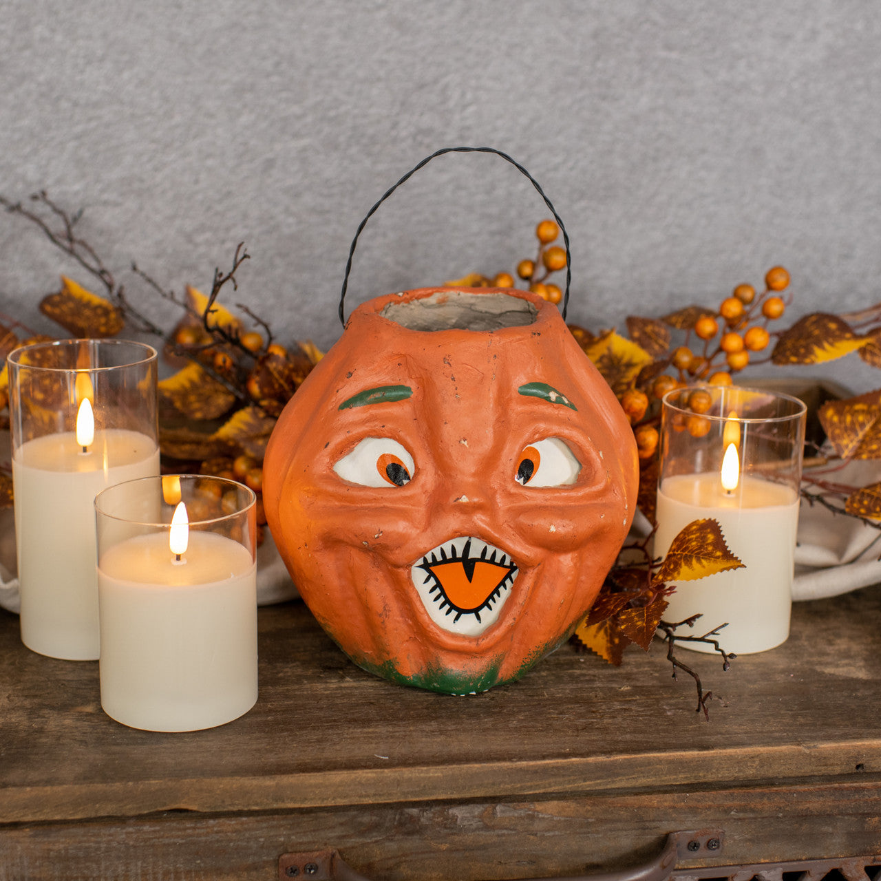 Vintage-Inspired Orange Resin Mache Jack-O-Lantern Choir Boy - - Fall & Halloween