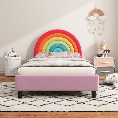 Rainbow Design Upholstered Twin Platform Bed - - bed frame