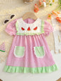 Children's Fruit Embroidered Striped Short Sleeve Dress - Blush Pink -