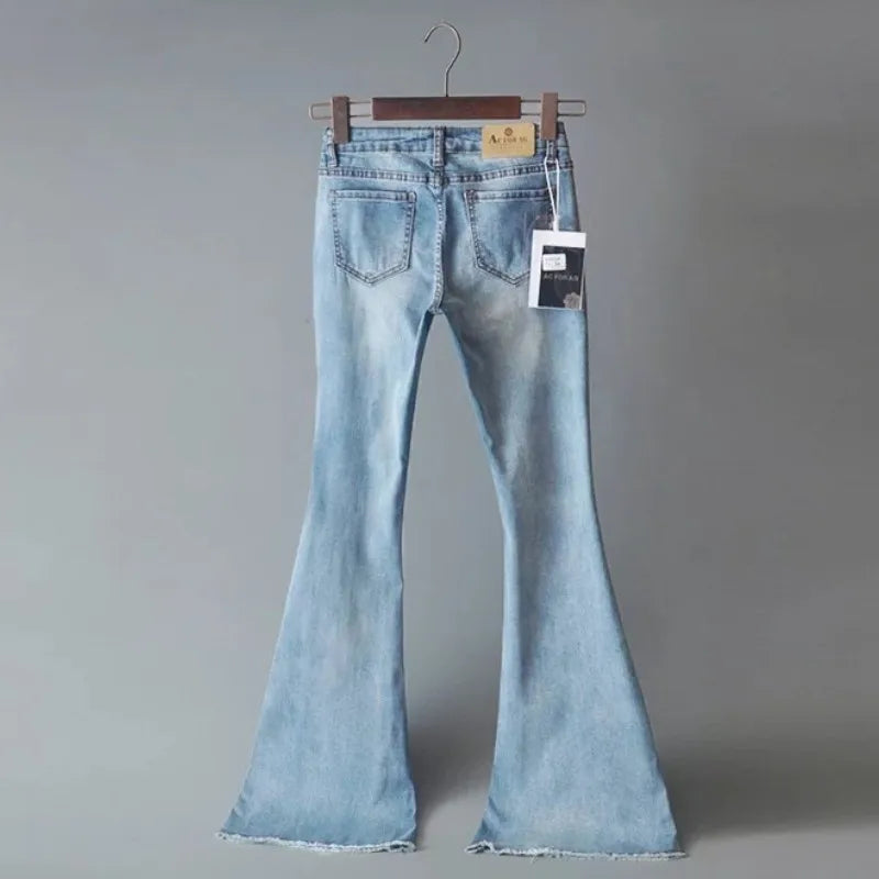 5 Color Mid Waist Flare Pants Women Retro Denim Jeans