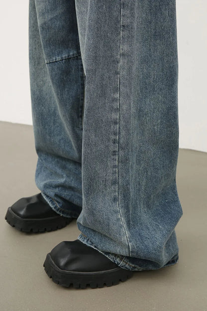 Men's Distressed Wide Leg Jeans - -